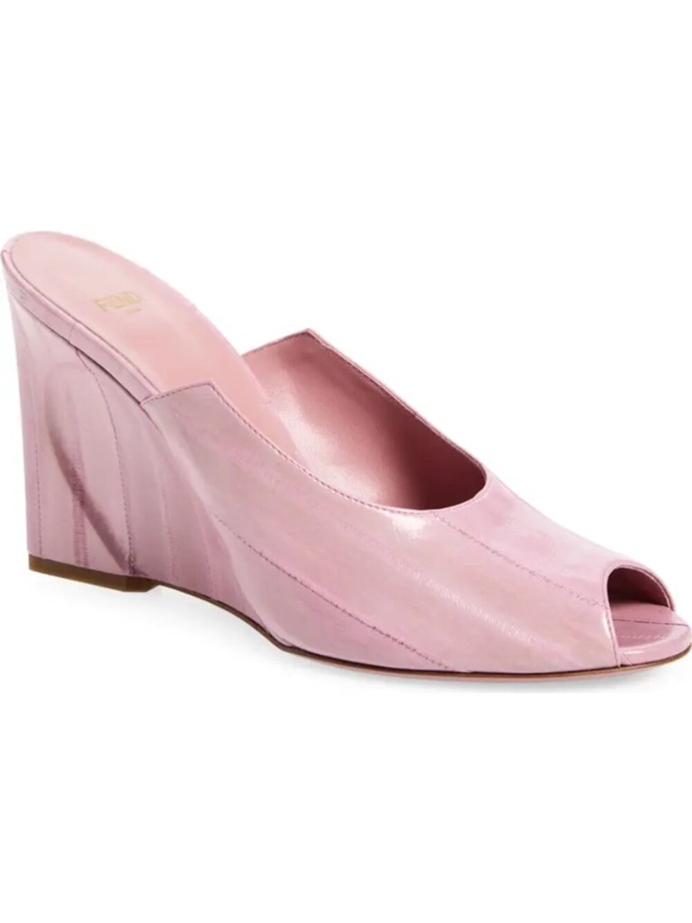 NEW FENDI Show Genuine Eel Wedge Mules Pink Peep Toe Sandals Pumps 40